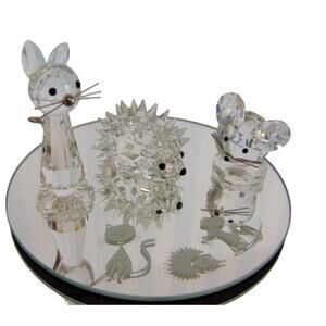 Swarovski Crystal Hedghog Cat Mouse Figurine Set 4 Starter Mirror 7606 Box Vtg